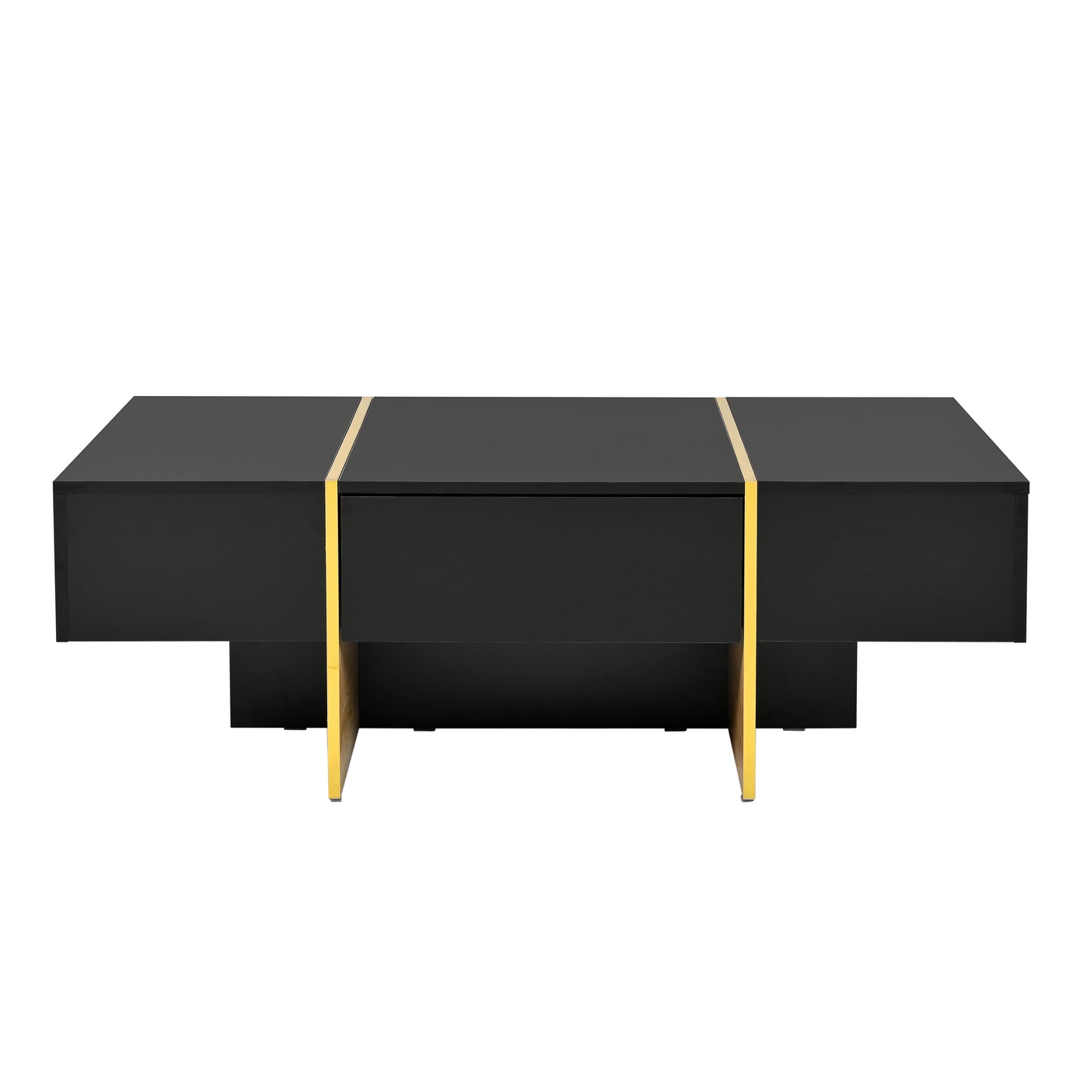 ON-TRANS 47.2 inch x 31.4 inch multifunctional rectangular sofa table with 2 drawers and gold wood grain leg center table, black