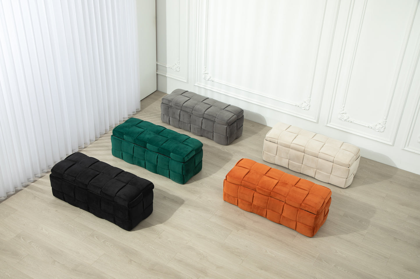 COOLMOR Ottoman-Stuhl mit Stauraum, Schlafzimmer-Beistelltisch, gepolsterter Eingangs-Fußhocker aus Stoff mit Sicherheitsscharnier (Beige)