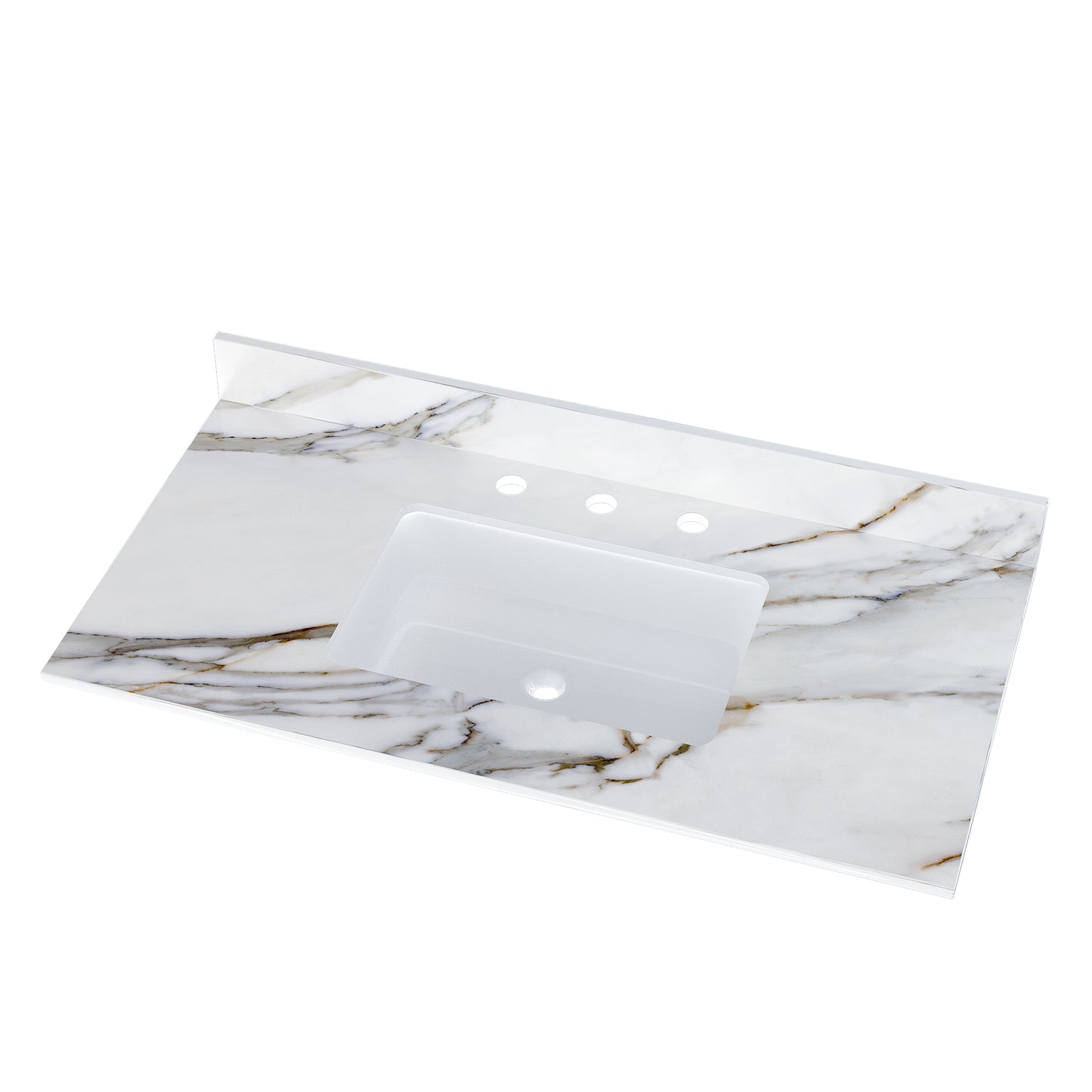 43 inch marble countertop with base rectangular central sink and 4-inch high splash guard, pre drilled 8-inch faucet hole ，white - NOVADI