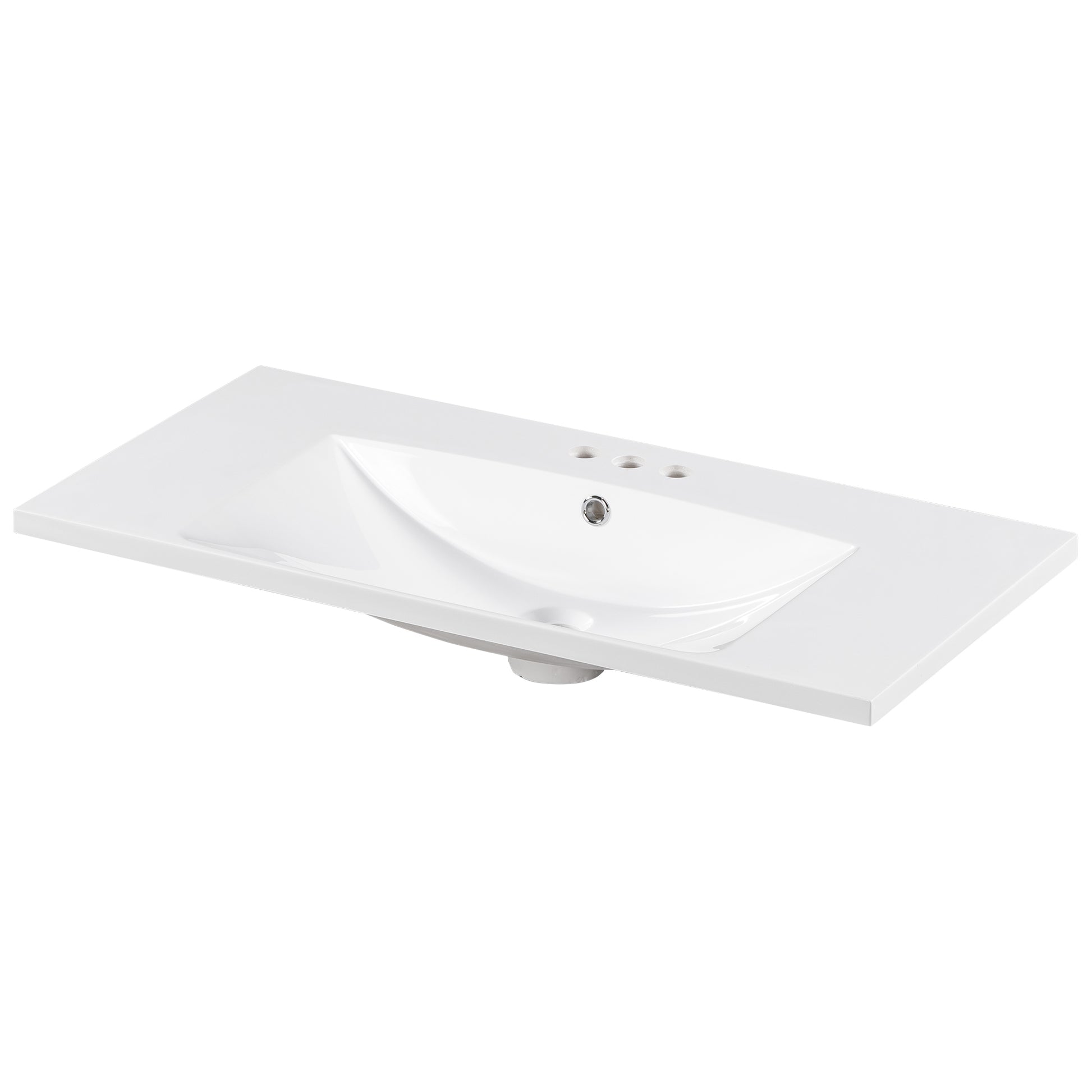 36" Single Bathroom Basin Sink, Vanity Top Only, 3-Faucet Holes, Resin - NOVADI