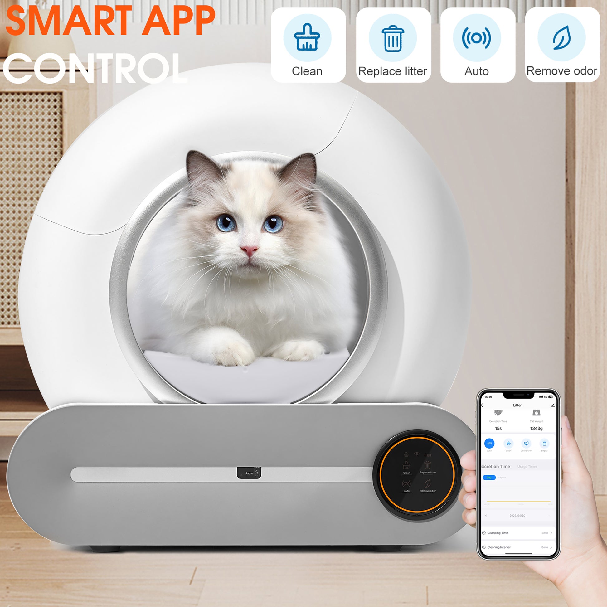 Automatic cleaning, eliminates odors, supports WiFi application control, intelligent automatic cat litter box with padding - NOVADI