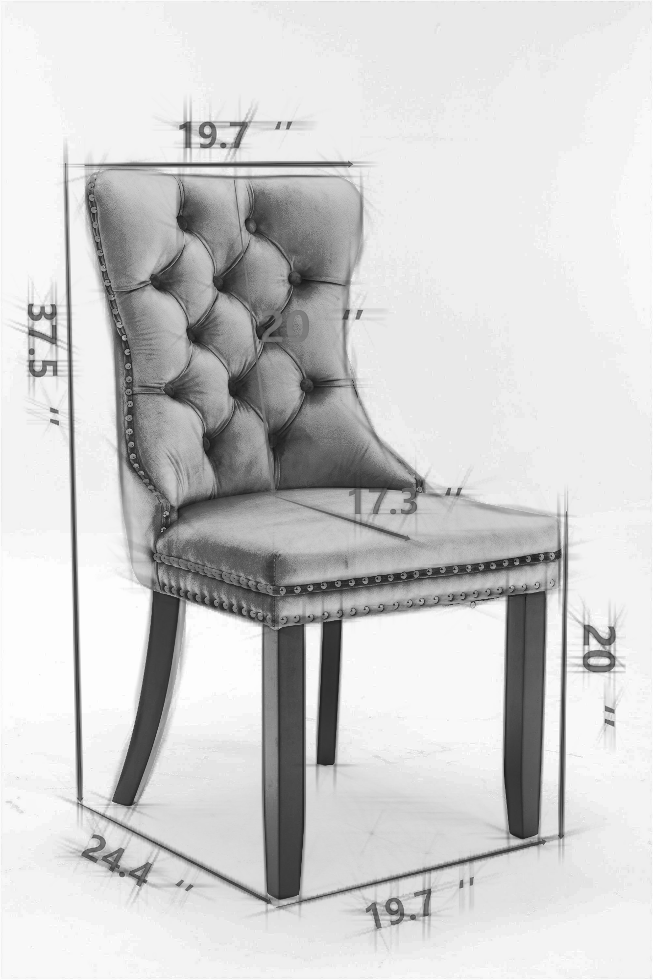 Tufted solid wood PU and velvet cushioned dining chairs with wooden leg nail head decoration 2-piece set in white and black