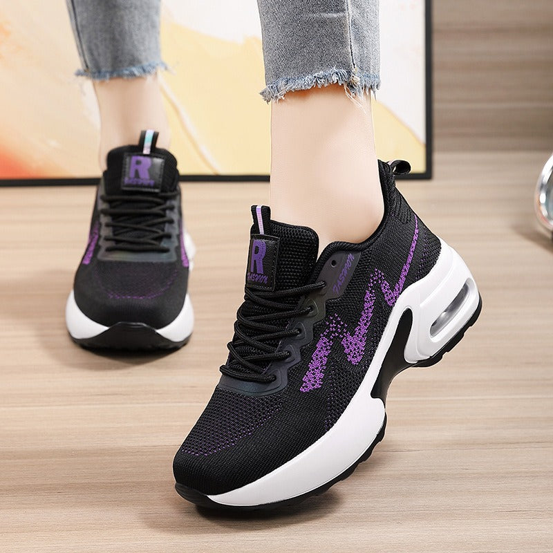 Inner height increasing women's sports shoes mesh breathable white shoes thick soled shoes soft soled shoes