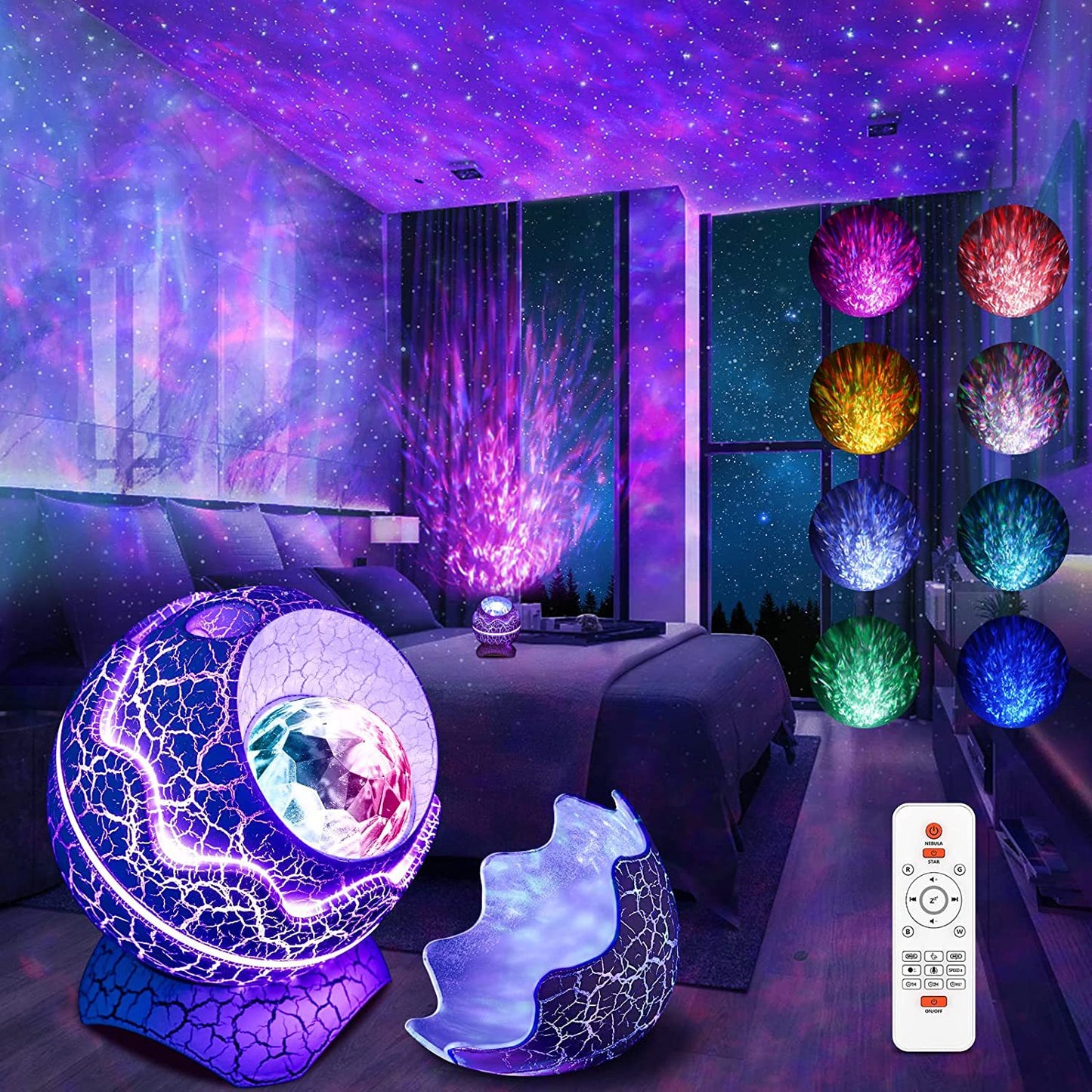 LED Dinosaur Egg Star Sky Projection Light Remote Control Bluetooth Music Star Sky Light Christmas Day Atmosphere Night Light Projector