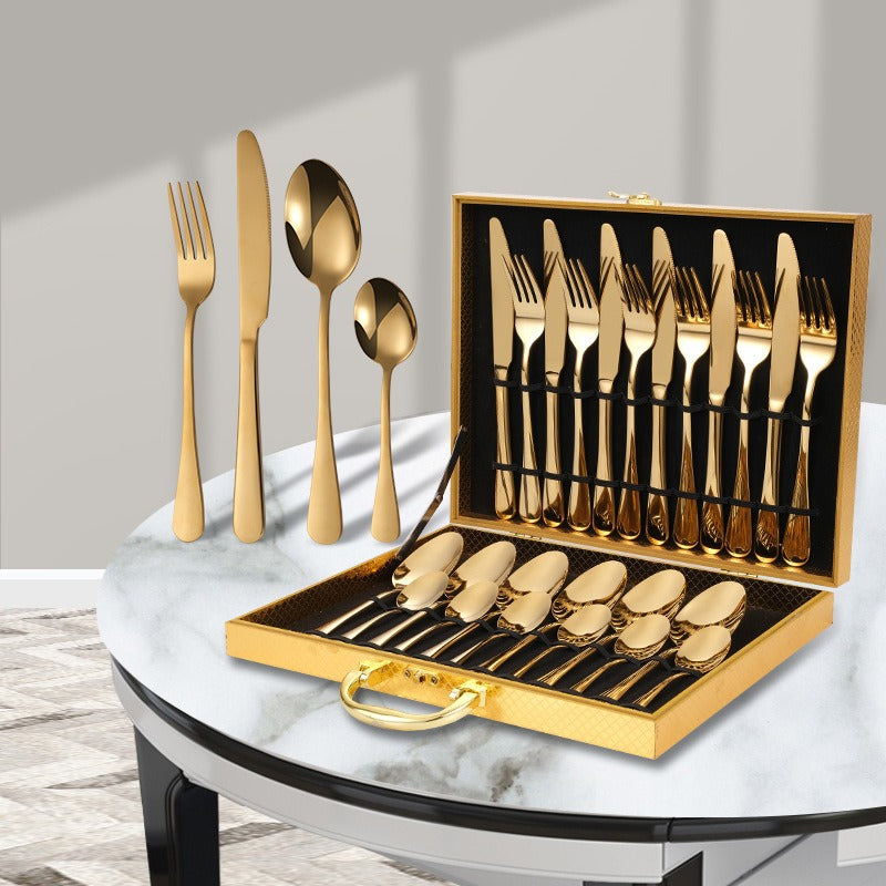 24-Piece Stainless Steel Cutlery Set Golden - NOVADI