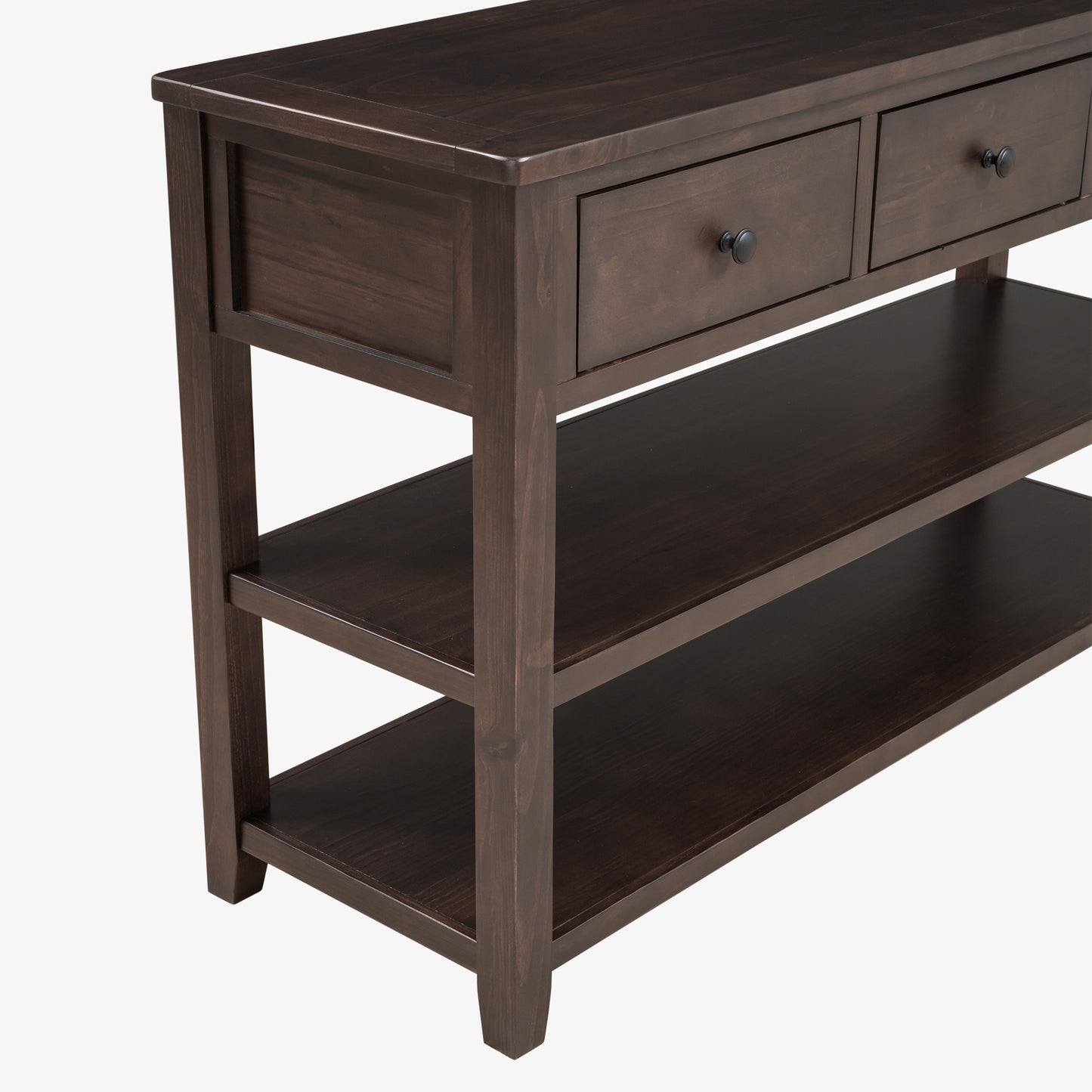 Retro Design Console Table with Two Open Shelves, Pine Solid Wood Frame and Legs for Living Room (Espresso)