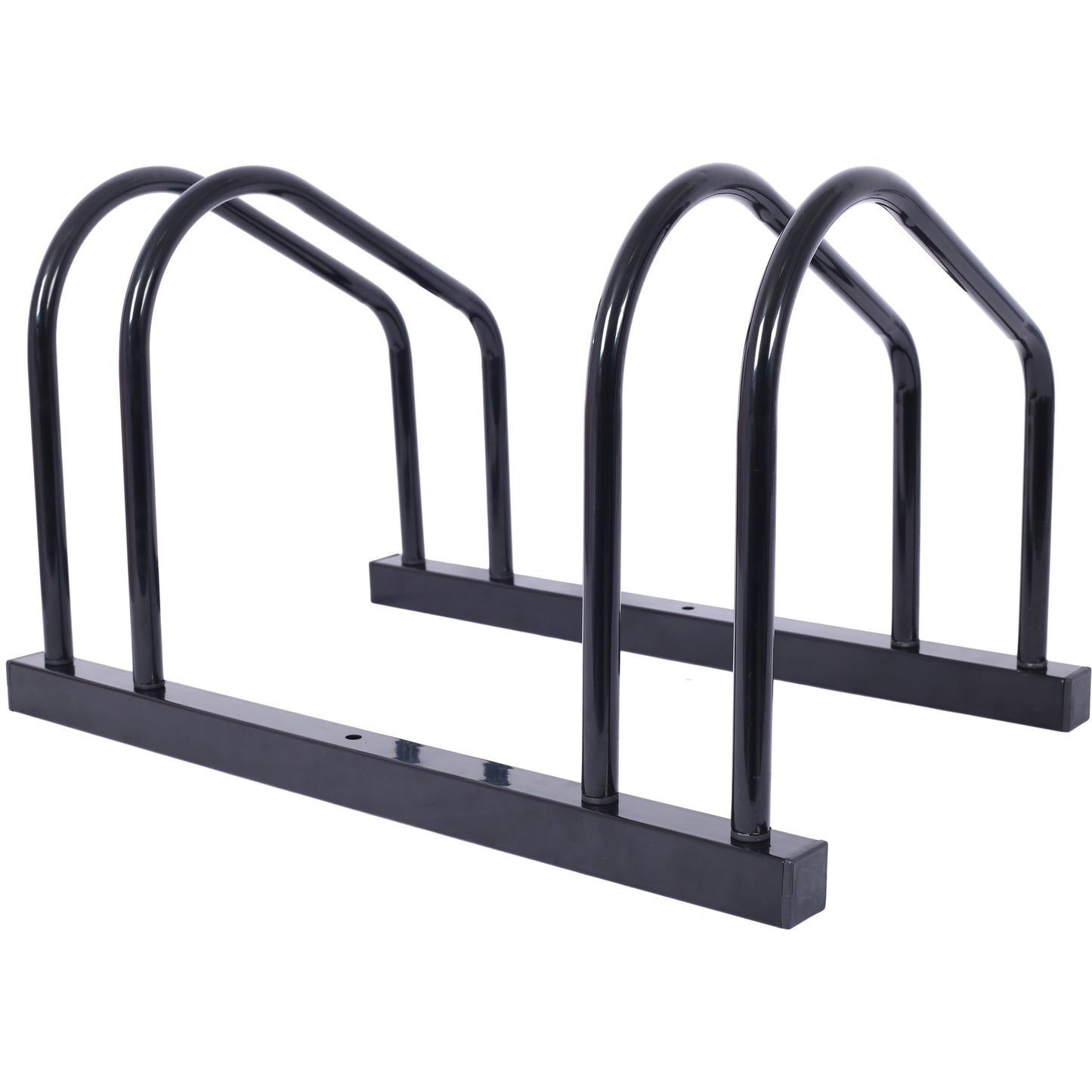 2 bicycle parking racks 22-28 inch wheel supports, maximum tire width 2.15 inches, black painted