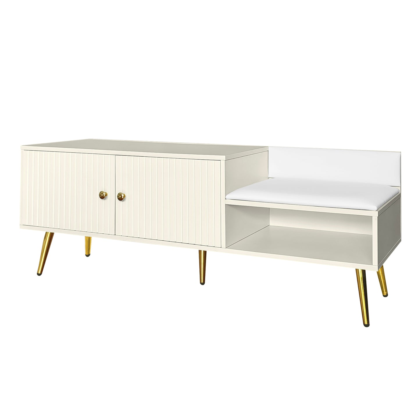 Modern Shoe Storage Bench with Hidden Storage and Upholstered Cushions for Bedside, Living Room and Entryway ((Antique White)