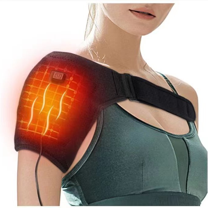 Shoulder therapy electric heated shoulder wrap brace vibration massage powered by portable charger