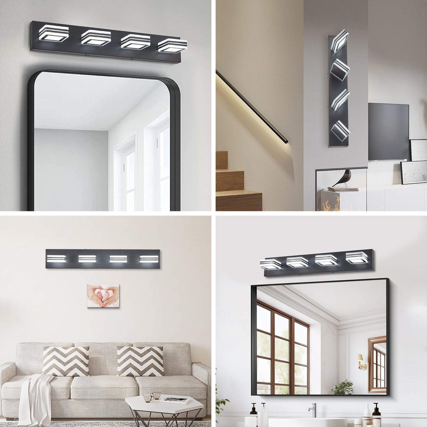 LED Modern Black Vanity Lights, 4-Lights Acrylic Matte Black Bathroom Vanity Lights Over Mirror - NOVADI