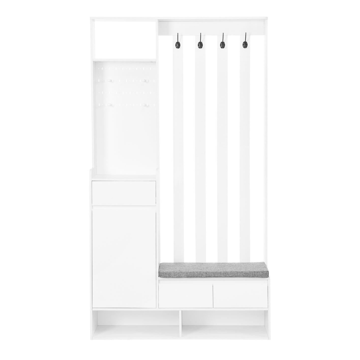 39.3'W70.8'H multifunctional corridor shoe cabinet with soft padded nail board and white clothes hanger with entrance hook