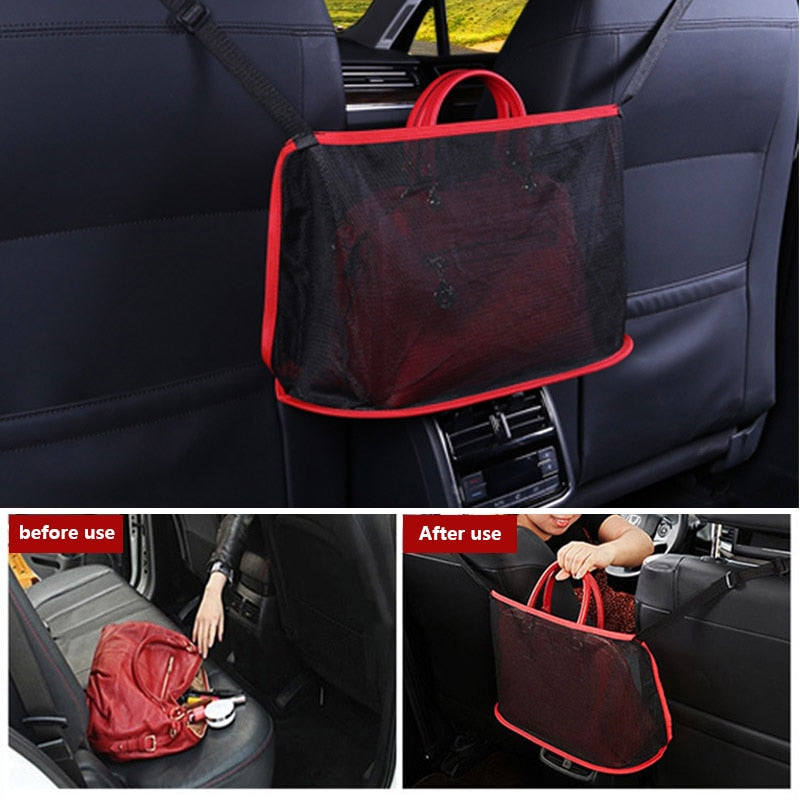 Car Net Pocket Handbag Holder Universal Multifunction Car Organizer Seat Gap Storage Mesh Pocket Interior Accessories - NOVADI