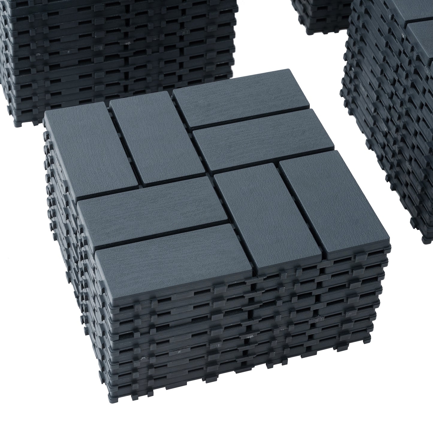 Plastic interlocking deck tiles, 44 terrace deck tiles, 12 "x12" square waterproof terrace floor tiles, gray