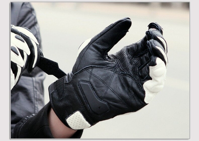 Motorcycle Gloves black Racing Genuine Leather Motorbike white Road Racing Team Glove men summer winter - NOVADI