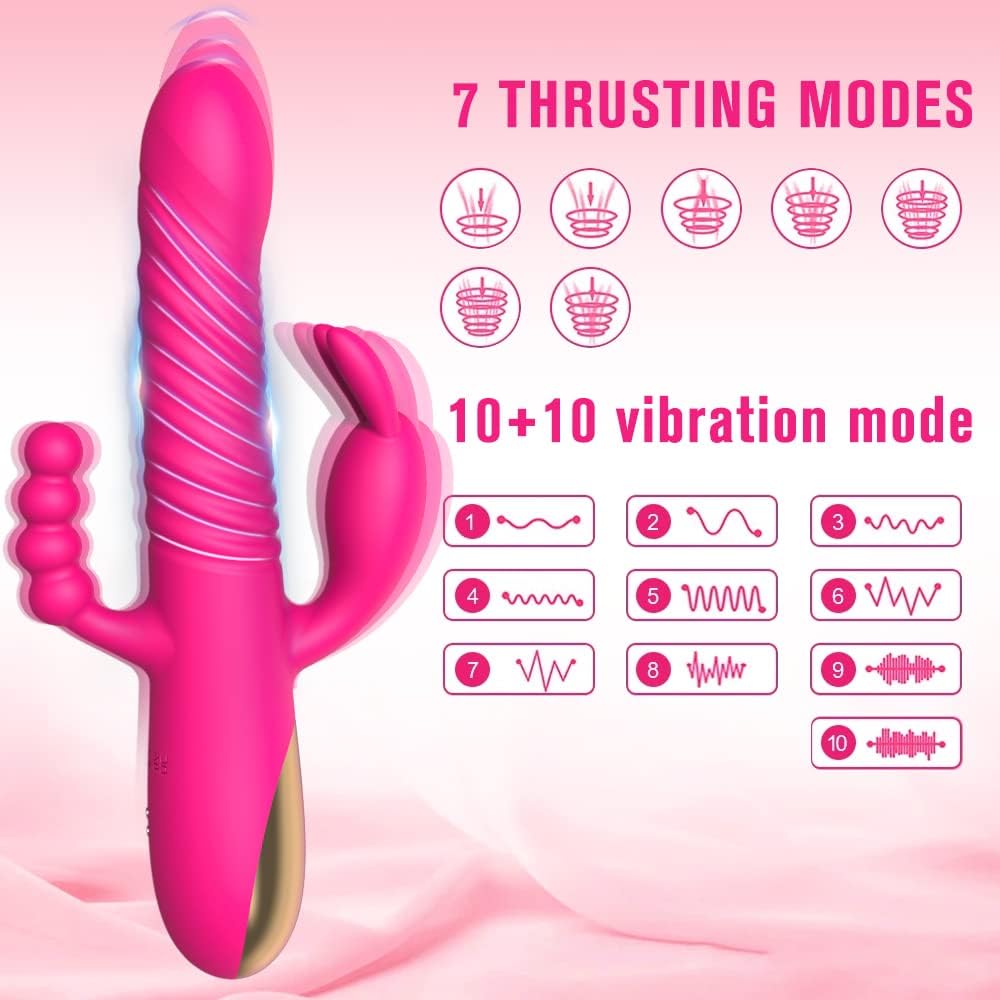 FUN MATES Rabbit Vibrator 3 in 1 Dildo Vibrator 7Thrusting+10 Vibration G spot Vibrator Clitoral Stimulator Vagina Anal