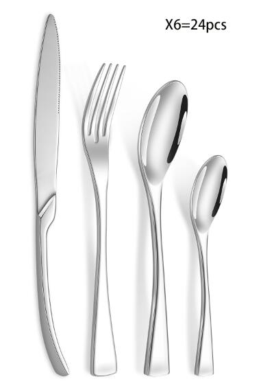 4pcs/24Pcs 304 Stainless Steel Silverware Silver Tableware Fork Steak Knife Spoon Flatware Dishwasher Safe Luxury Cutlery Set Gift