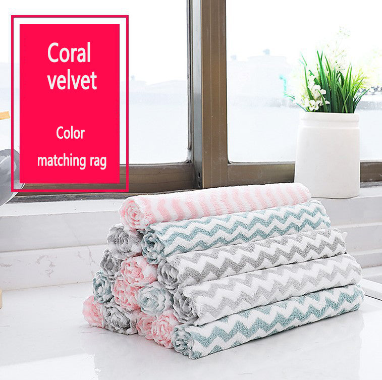 Double Sided Cationic Color Water Absorbent Wavy Stripe Oil Free Dishwashing Cloth Water Absorbent Dishwashing Cloth