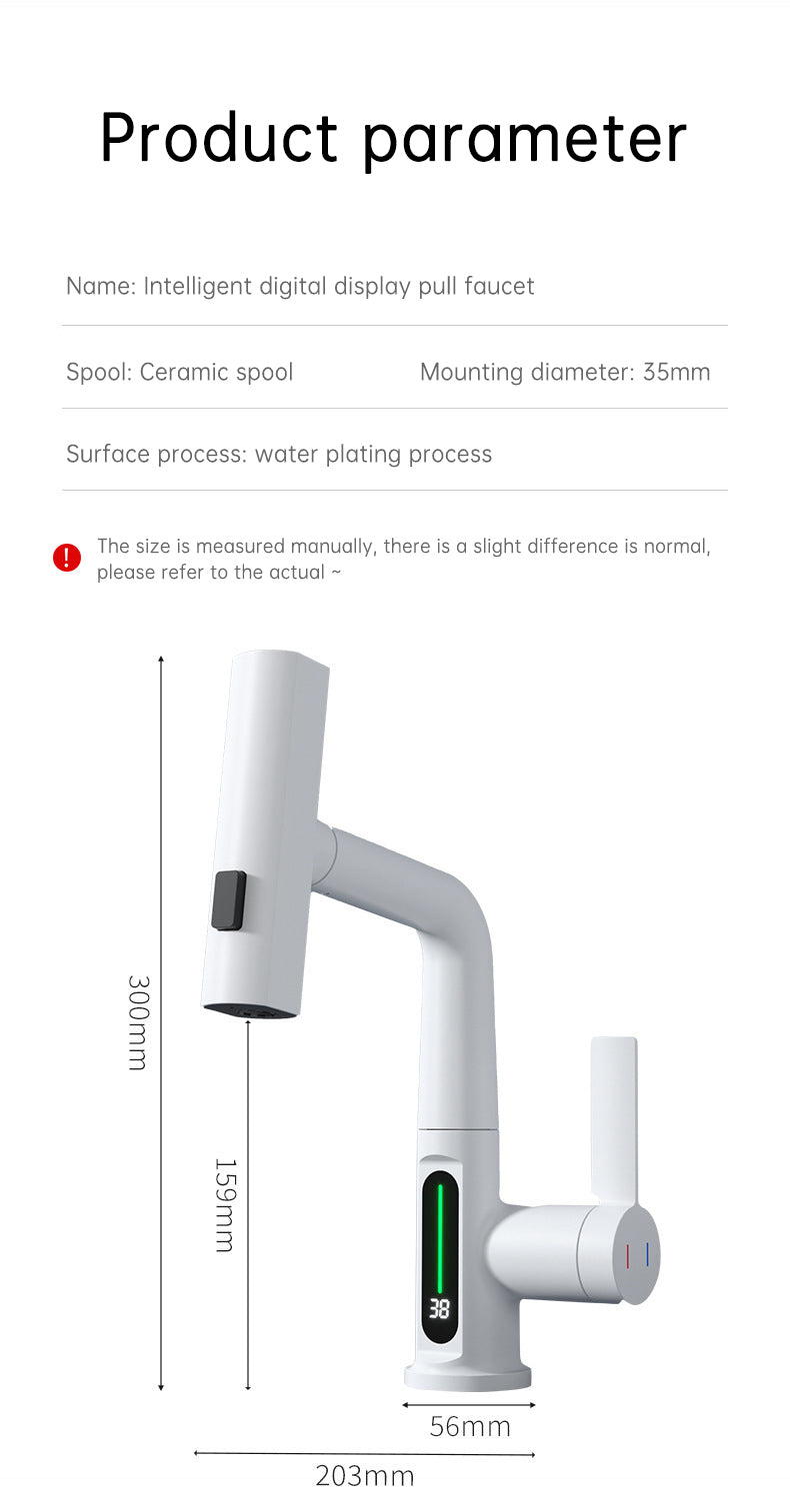 Intelligent Digital Display Faucet Pull-out Basin Faucet Temperature Digital Display Rotation