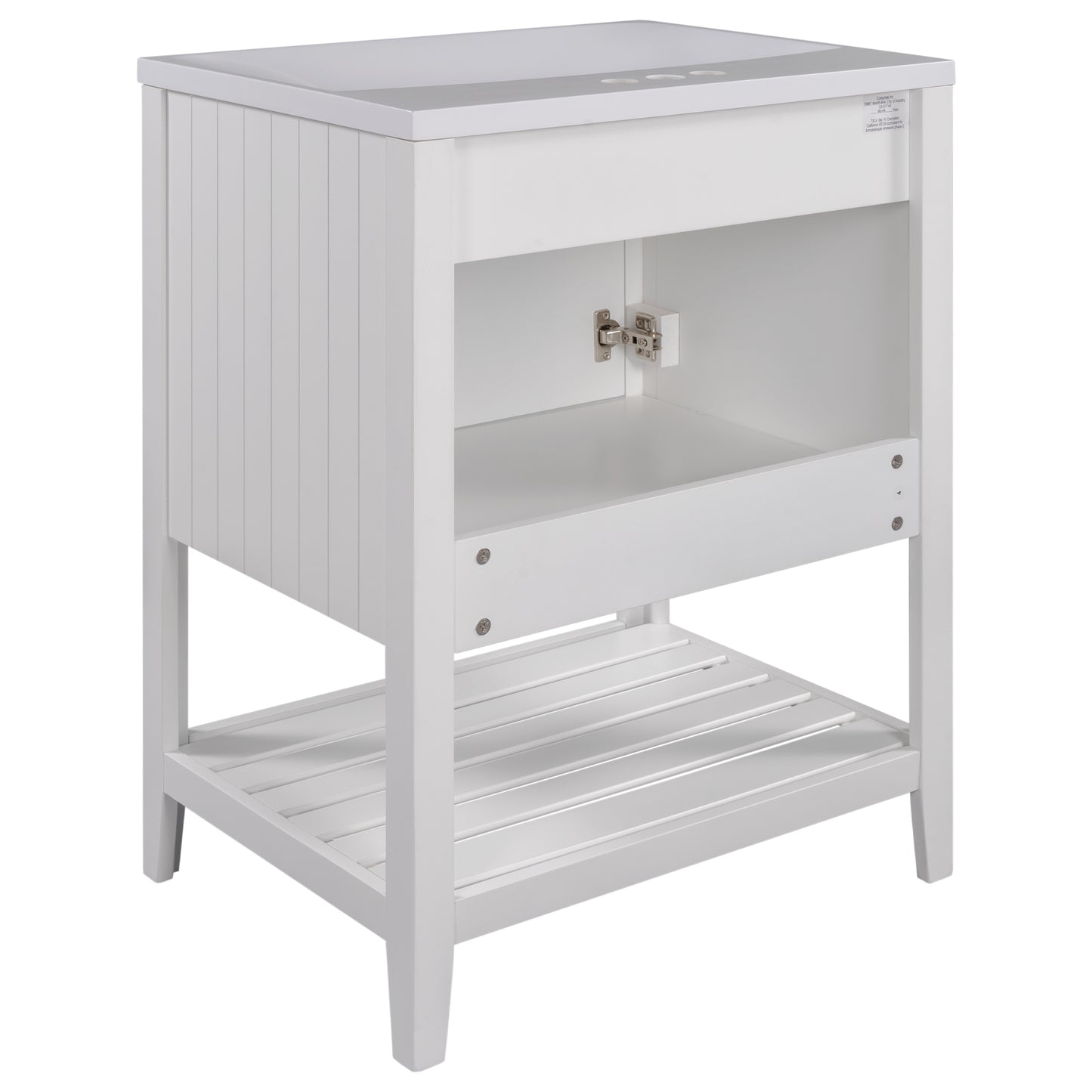 24" White Modern Sleek Bathroom Vanity Elegant Ceramic Sink with Solid Wood Frame Open Style Shelf - NOVADI