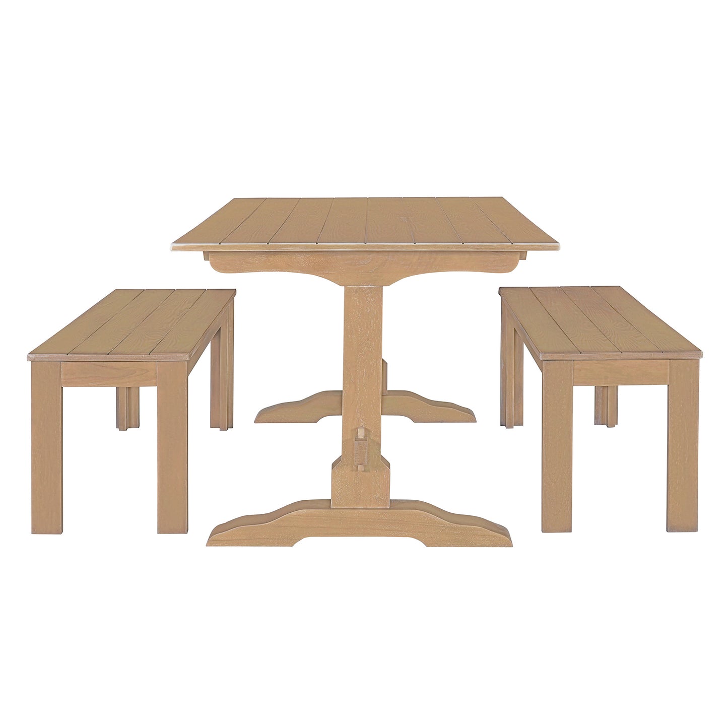 TREXM 3-piece retro dining table, rectangular stand table, and 2 4-person wooden stools (made of natural wood)