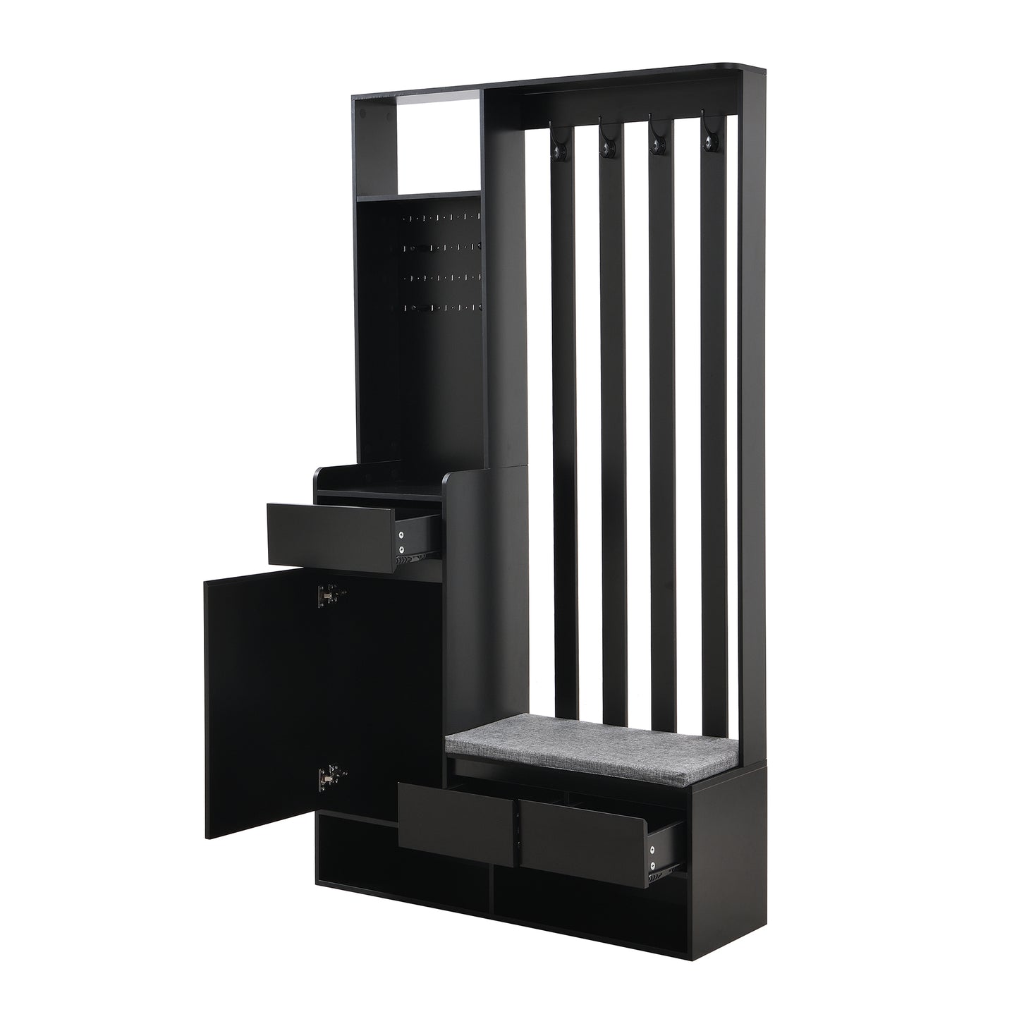 39.3'W70.8'H multifunctional corridor shoe cabinet with soft padded nail board and black hanger with entrance hook