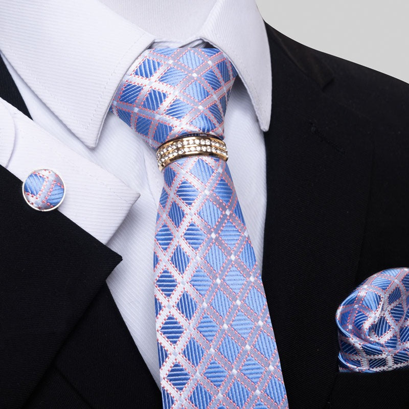 Checkered striped flower multi-color men's tie set