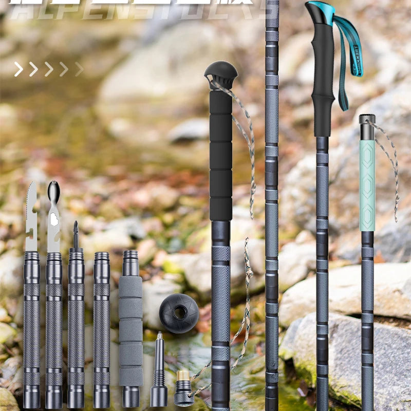 Folding telescopic outdoor hiking tactical self-defense stick Walking stick - NOVADI