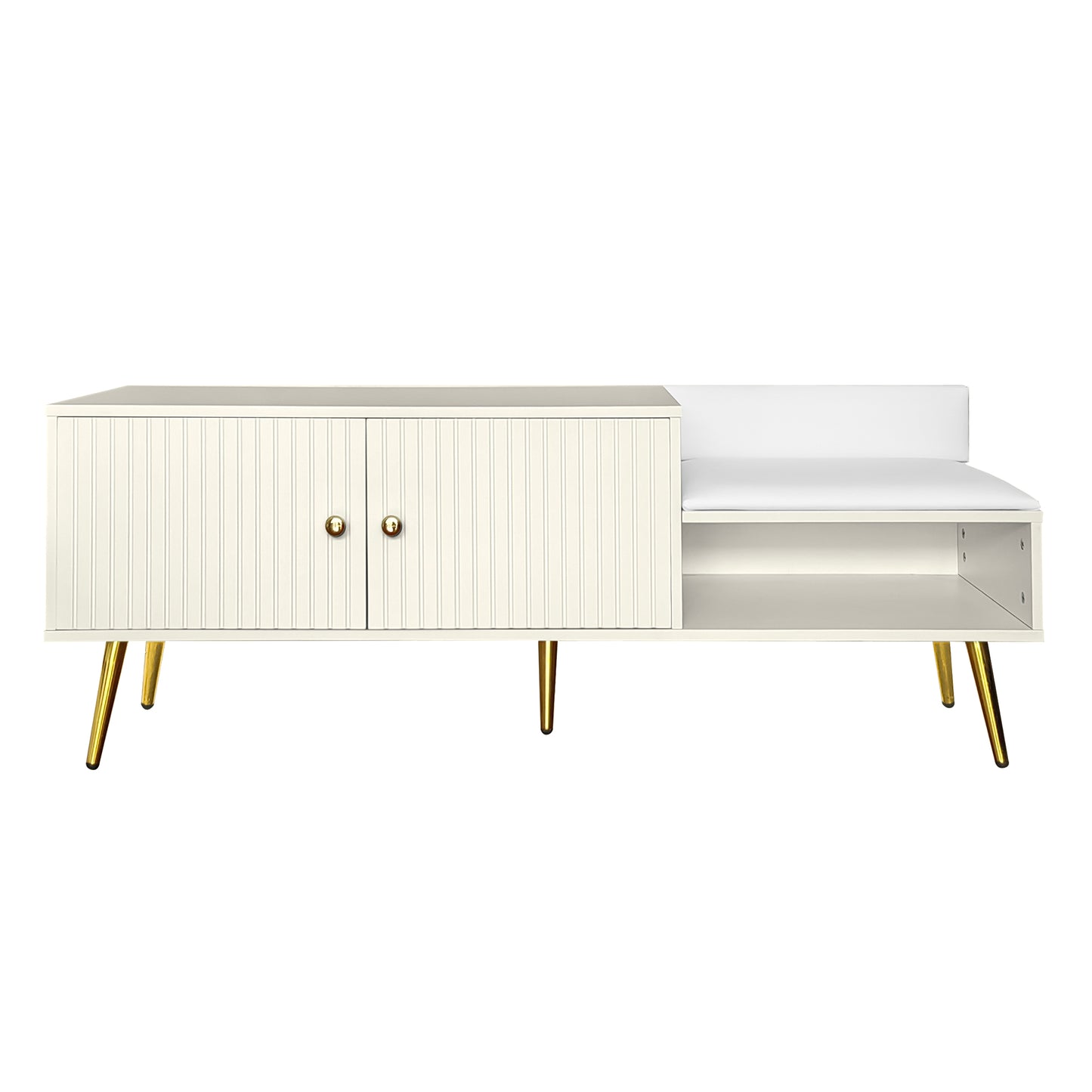 Modern Shoe Storage Bench with Hidden Storage and Upholstered Cushions for Bedside, Living Room and Entryway ((Antique White)