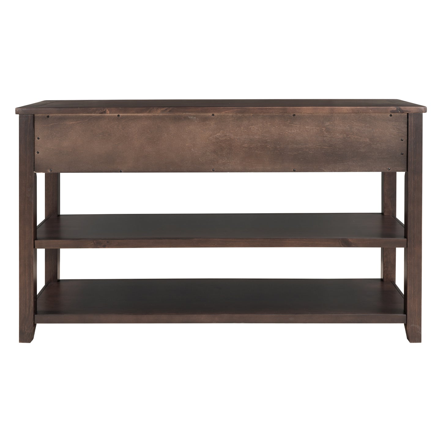 Retro Design Console Table with Two Open Shelves, Pine Solid Wood Frame and Legs for Living Room (Espresso)