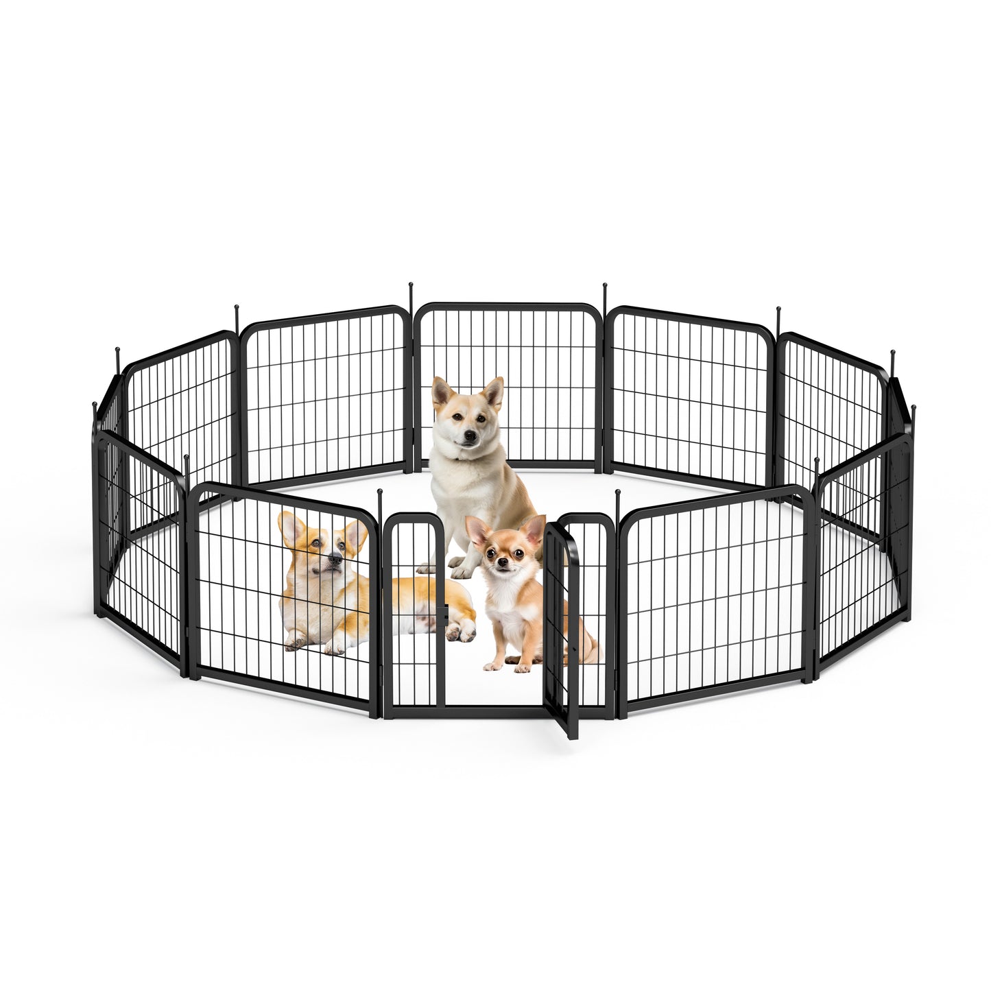 Outdoor 12 piece dog fence, 24 inch portable indoor game fence for small dog pets. Black, 22.2 inches wide x 23.6 inches high.