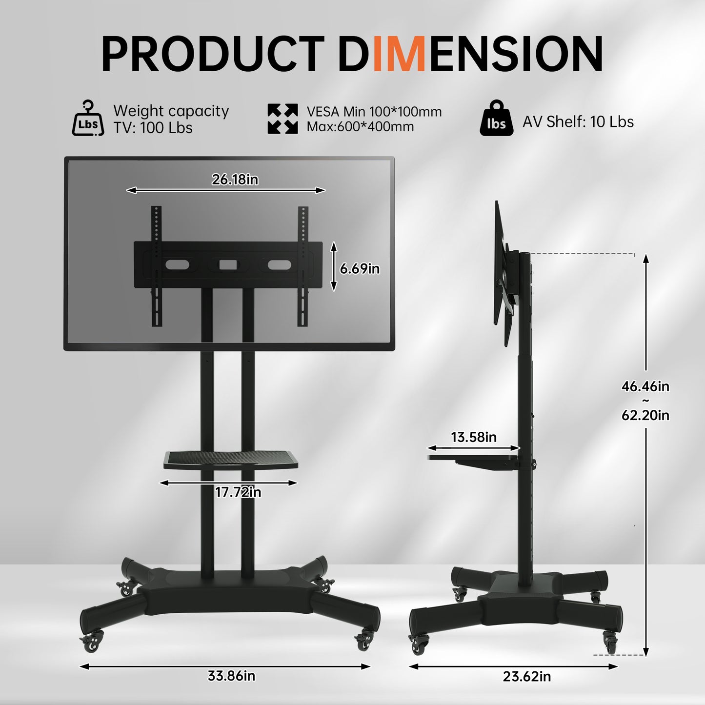 FANCO Universeller drehbarer TV-Ständer, geeignet für 32-80 Zoll-Fernseher, mit einstellbarer Neigungshöhe und maximalem VESA 600 x 400 mm (schwarz)