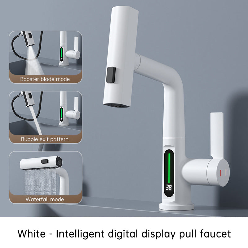 Intelligent Digital Display Faucet Pull-out Basin Faucet Temperature Digital Display Rotation