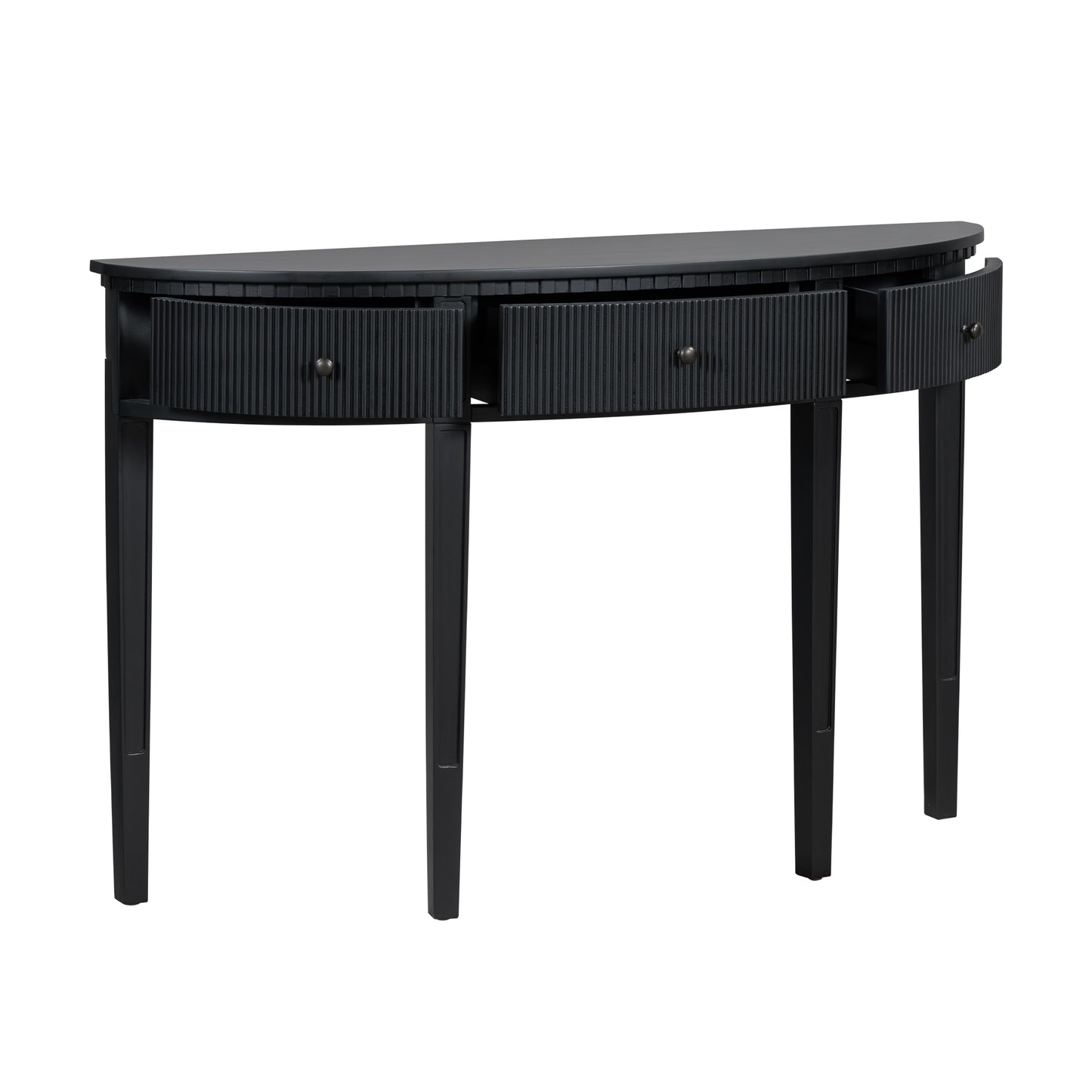 U-Style Distinctive Features of Pine Veneer Console Table with Vertical Stripe Drawer Fronts and Four Legs