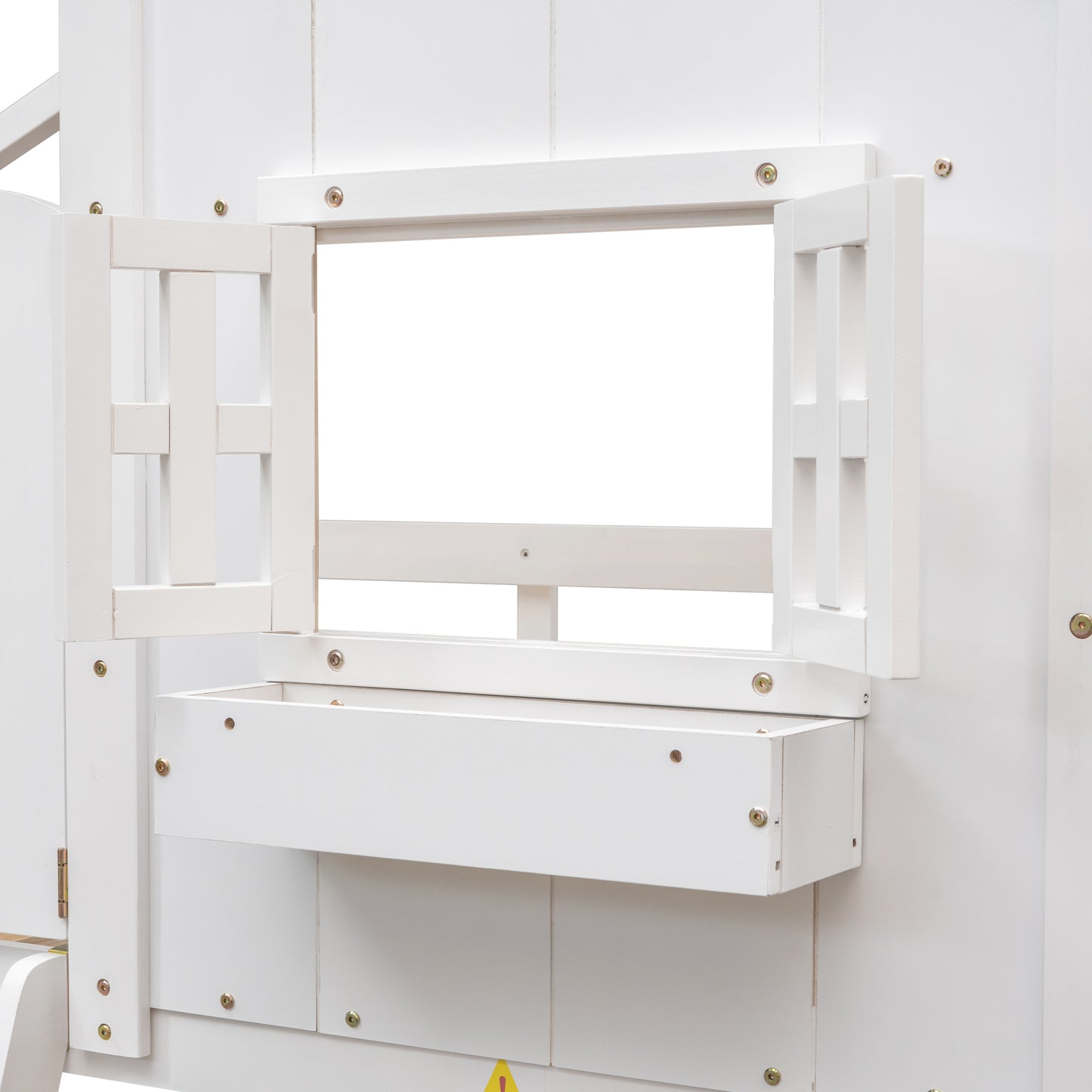 Twin over Twin House Bunk Bed with Roof , Window, Window Box, Door , with Safety Guardrails and Ladder,White