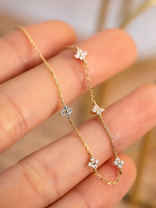 925 Sterling Silver Five Small Flower Clear Zircon Bracelet Simple INS Gold Silver color Party Wedding Fine Jewelry