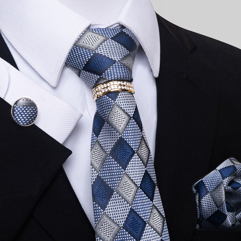 Checkered striped flower multi-color men's tie set