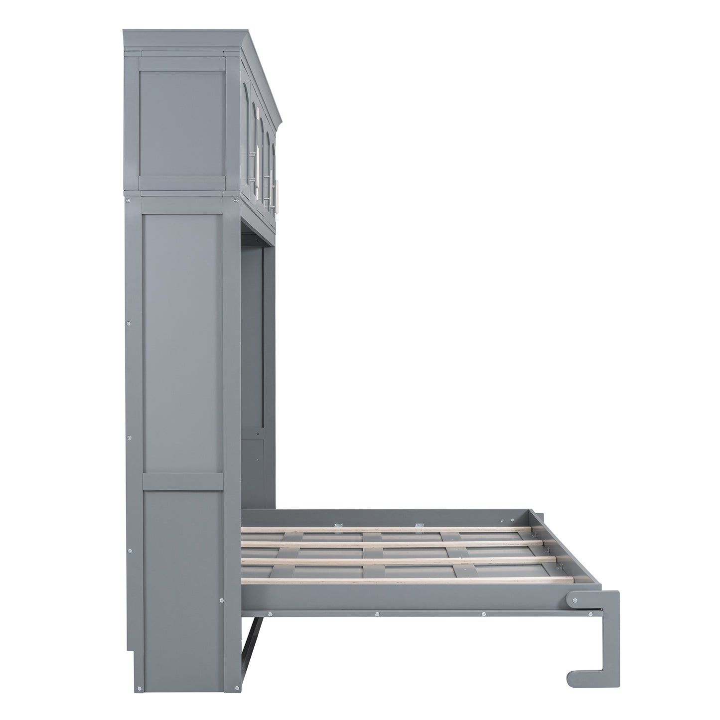 Full Size Murphy Bed Wall Bed with Top Cabinets,Gray