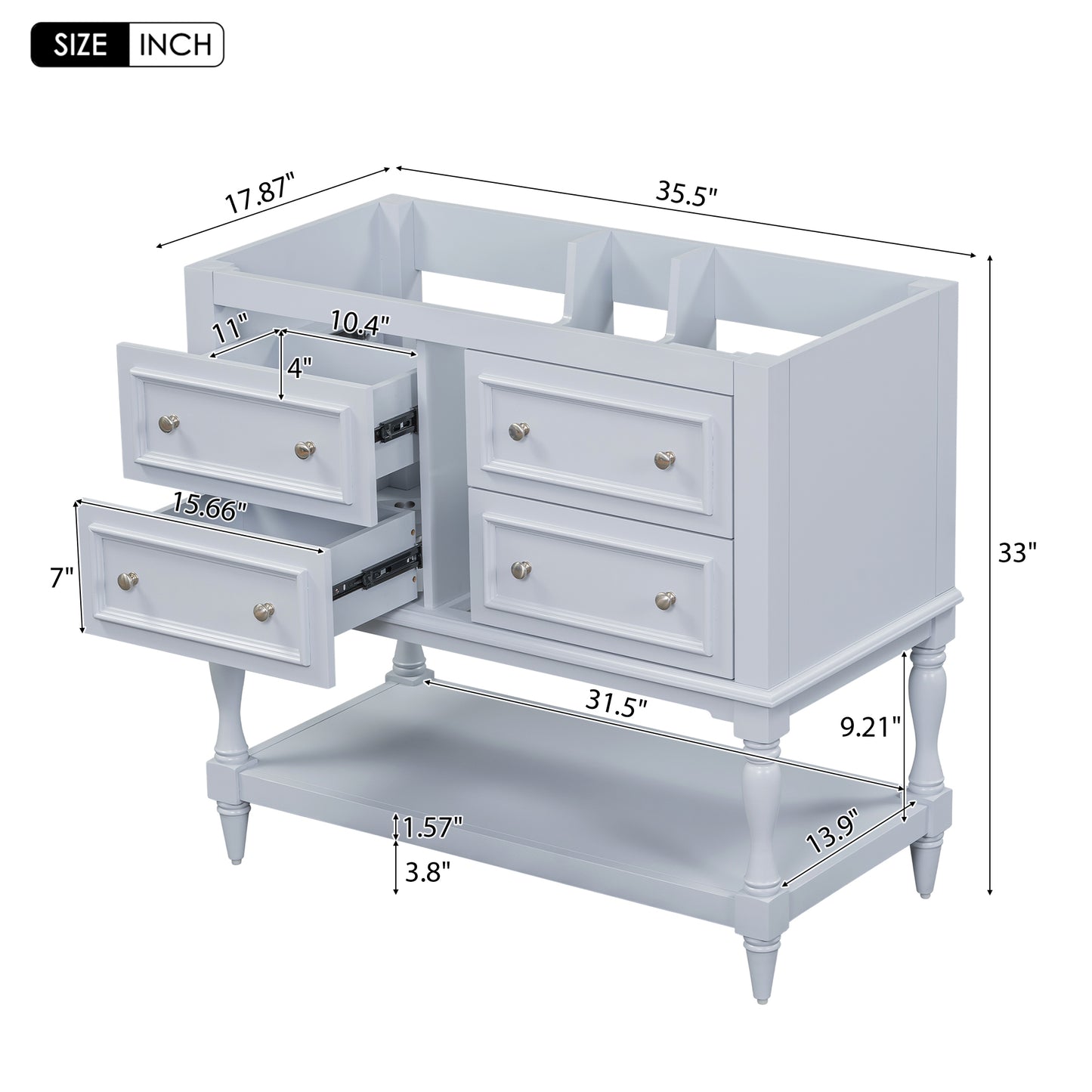 36" Bathroom Vanity Cabinet without Sink Standing Vanity Set with 4 Drawers& Soft Closing Doors Blue (NOT INCLUDE BASIN SINK)