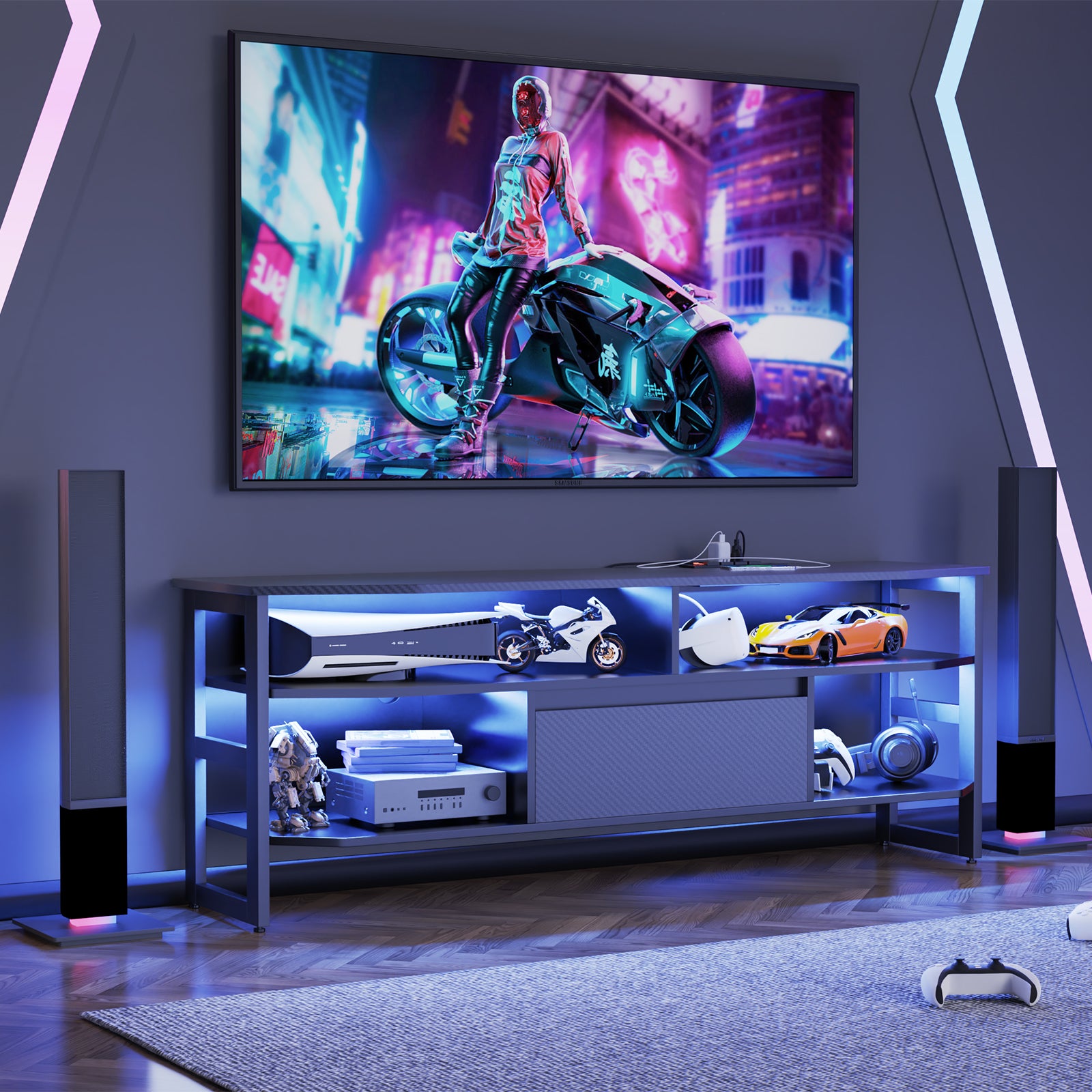 PS5 gaming TV stand with power outlet, capable of accommodating TVs up to 65 inches, 59 inches - NOVADI