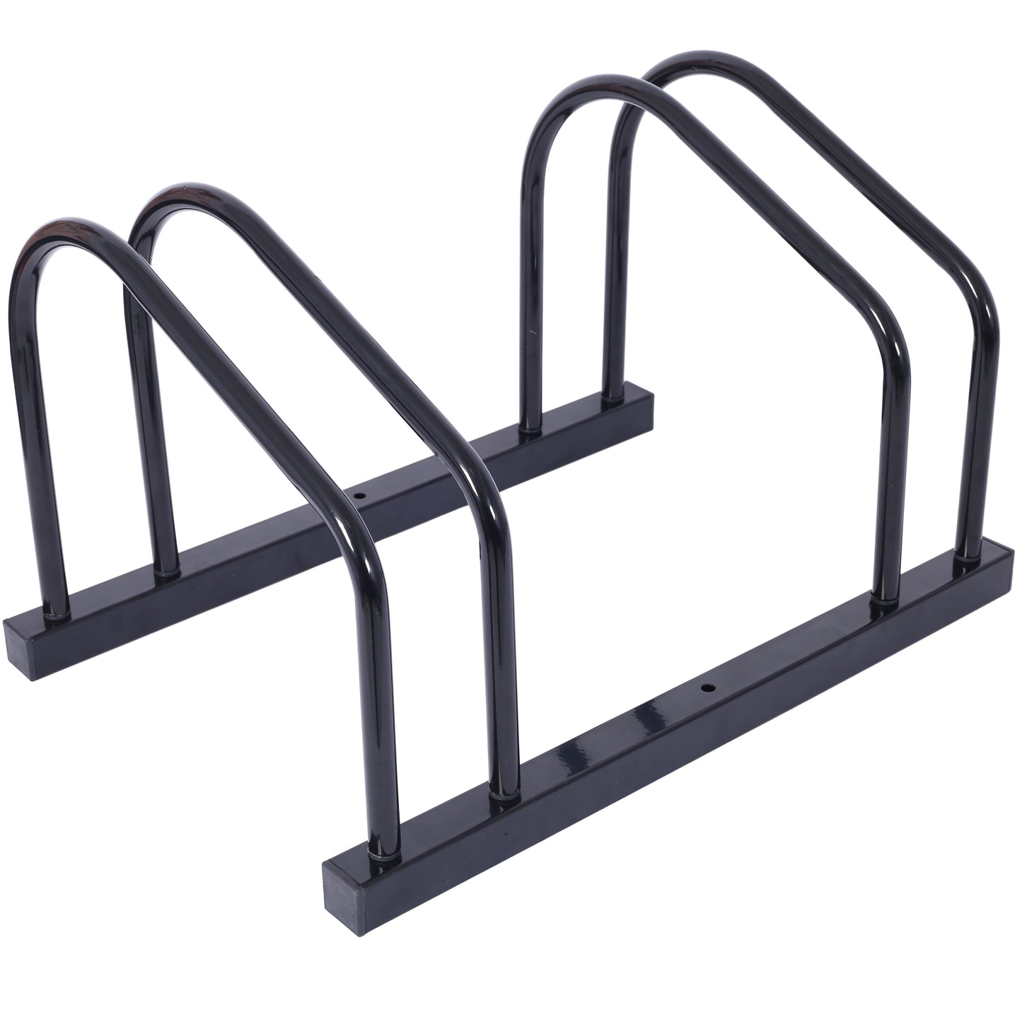 2 bicycle parking racks 22-28 inch wheel supports, maximum tire width 2.15 inches, black painted