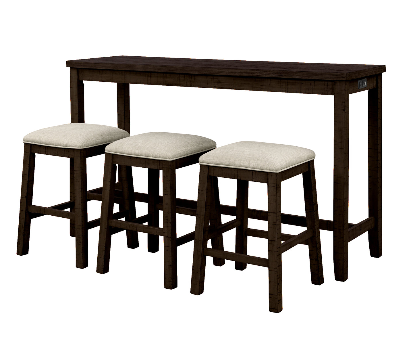 TOPMAX 4 Pieces Counter Height Table with Fabric Padded Stools, Rustic Bar Dining Set with Socket, Brown