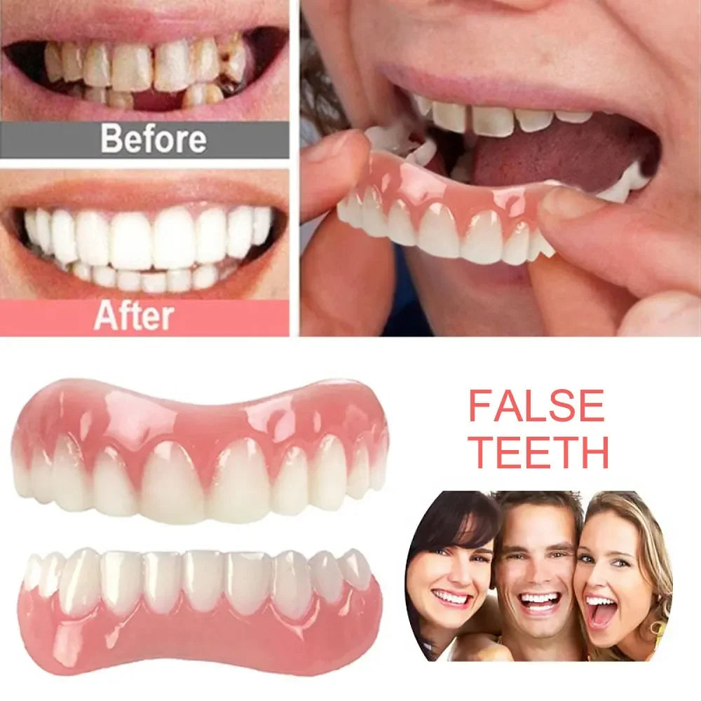 Silicone Upper/Lower False Teeth Perfect Laugh Veneers Dentures Paste Oral Hygiene Tools Fake Teeth Instant Smile Teeth Cosmetic