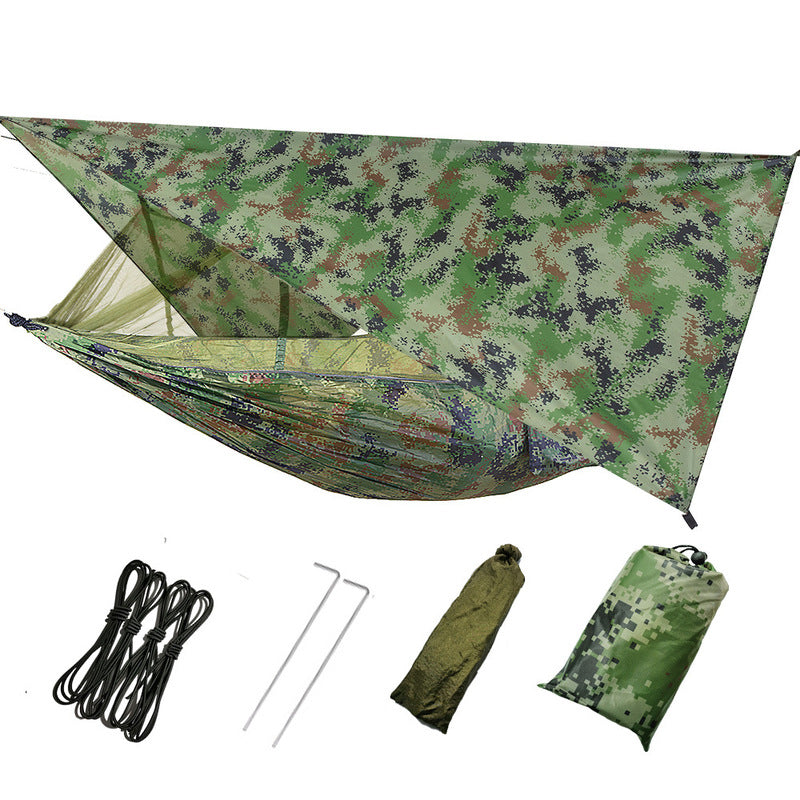 260x140cm Outdoor Double Camping Hammock with Mosquito Net and Rain Fly Tarp Lightweight Parachute Hammocks for Travel Hiking - NOVADI