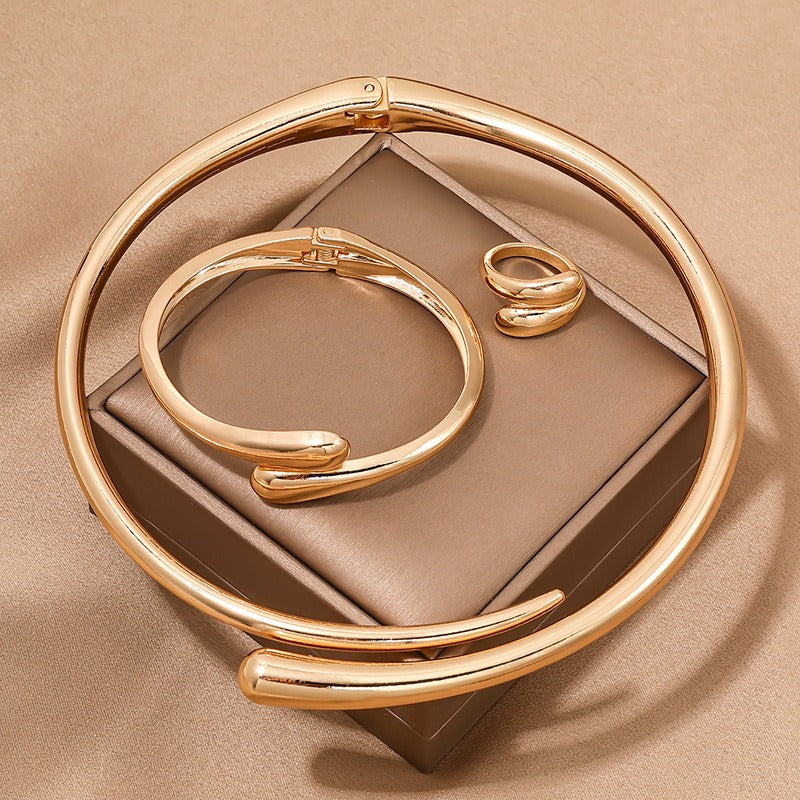 Simple heavy metal temperament geometric circular smooth surface women's collar bracelet ring jewelry - NOVADI