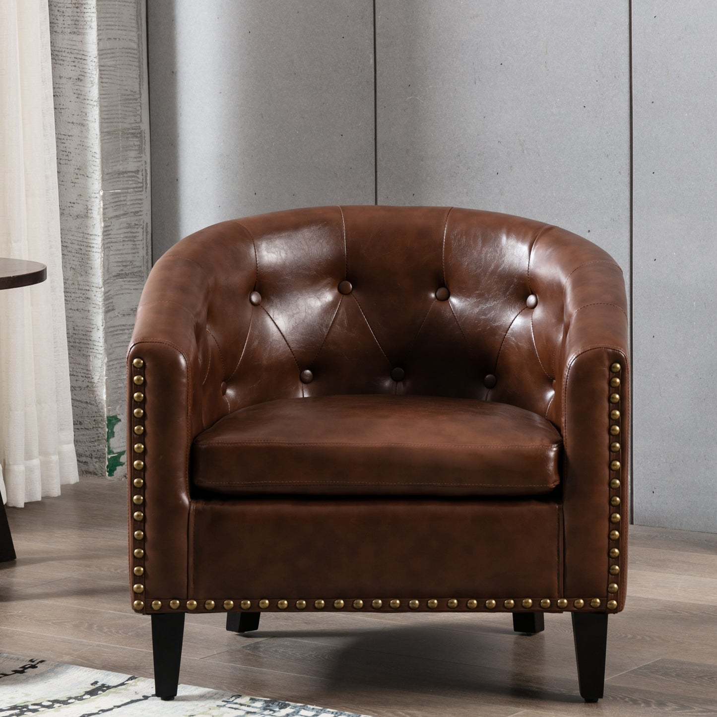 PU-Leder Tufted Barrel ChairTub Chair für Wohnzimmer Schlafzimmer Clubsessel