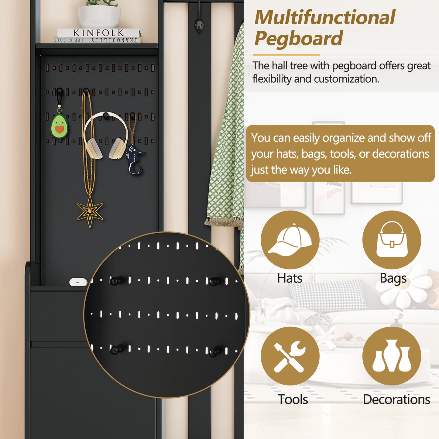 39.3'W70.8'H multifunctional corridor shoe cabinet with soft padded nail board and black hanger with entrance hook