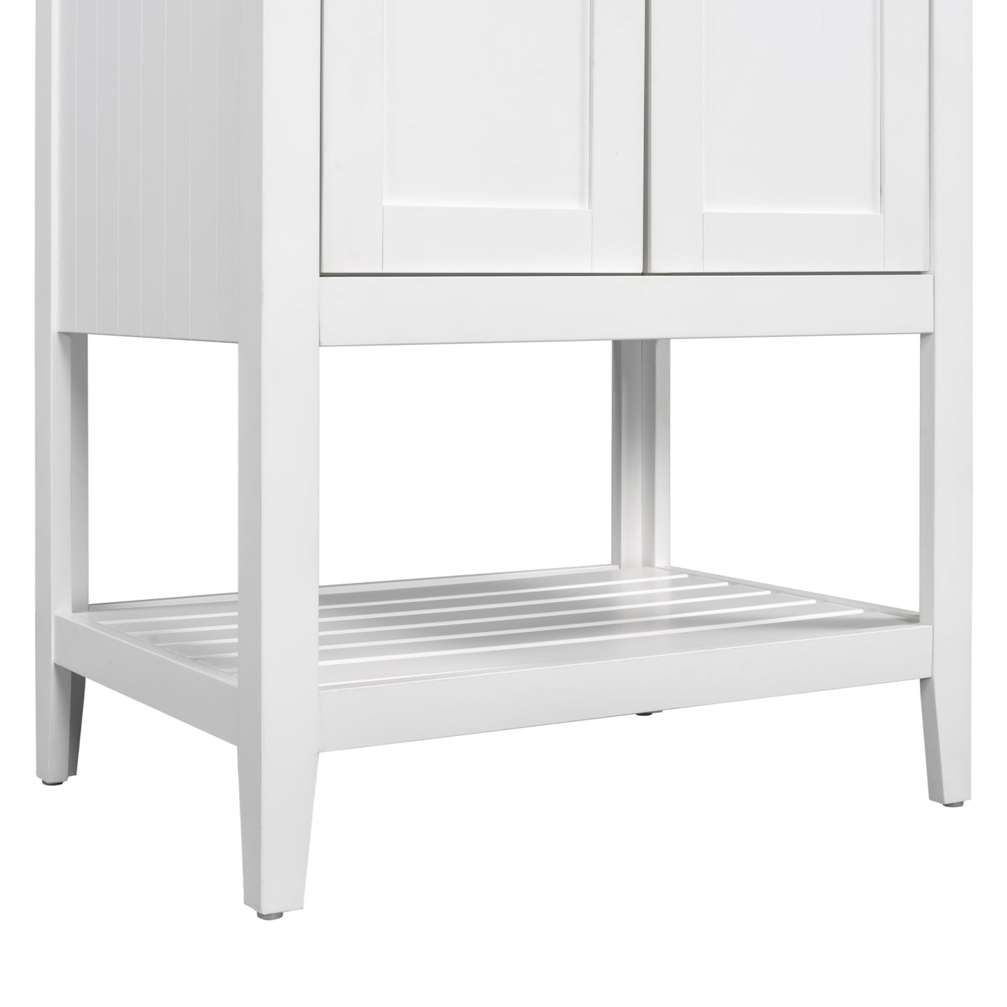 24" White Modern Sleek Bathroom Vanity Elegant Ceramic Sink with Solid Wood Frame Open Style Shelf - NOVADI