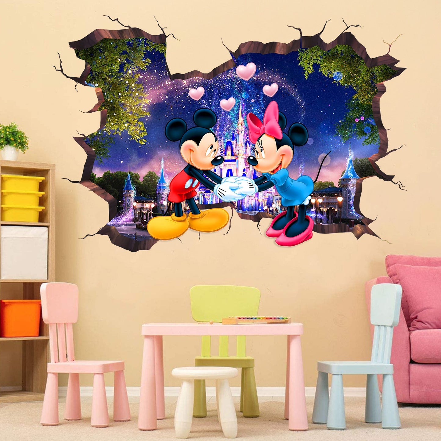 Cartoon-Wandaufkleber für Kinderzimmer, kreative Dekoration, Minnie Mickey, PVC-Aufkleber, selbstklebende Glastüraufkleber