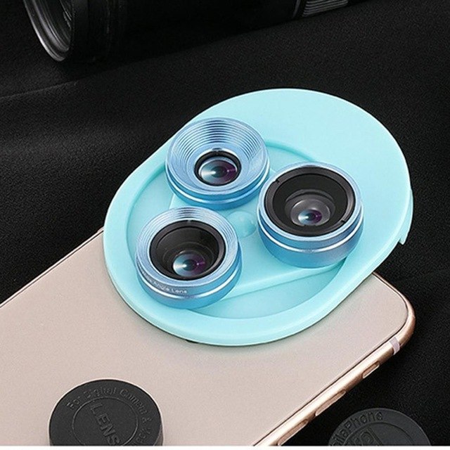 3 In 1 Mobile Phone Lens Set Professional Integral Turntable External Use Wide Angle + Fish Eye + Macro Camera Lens Set