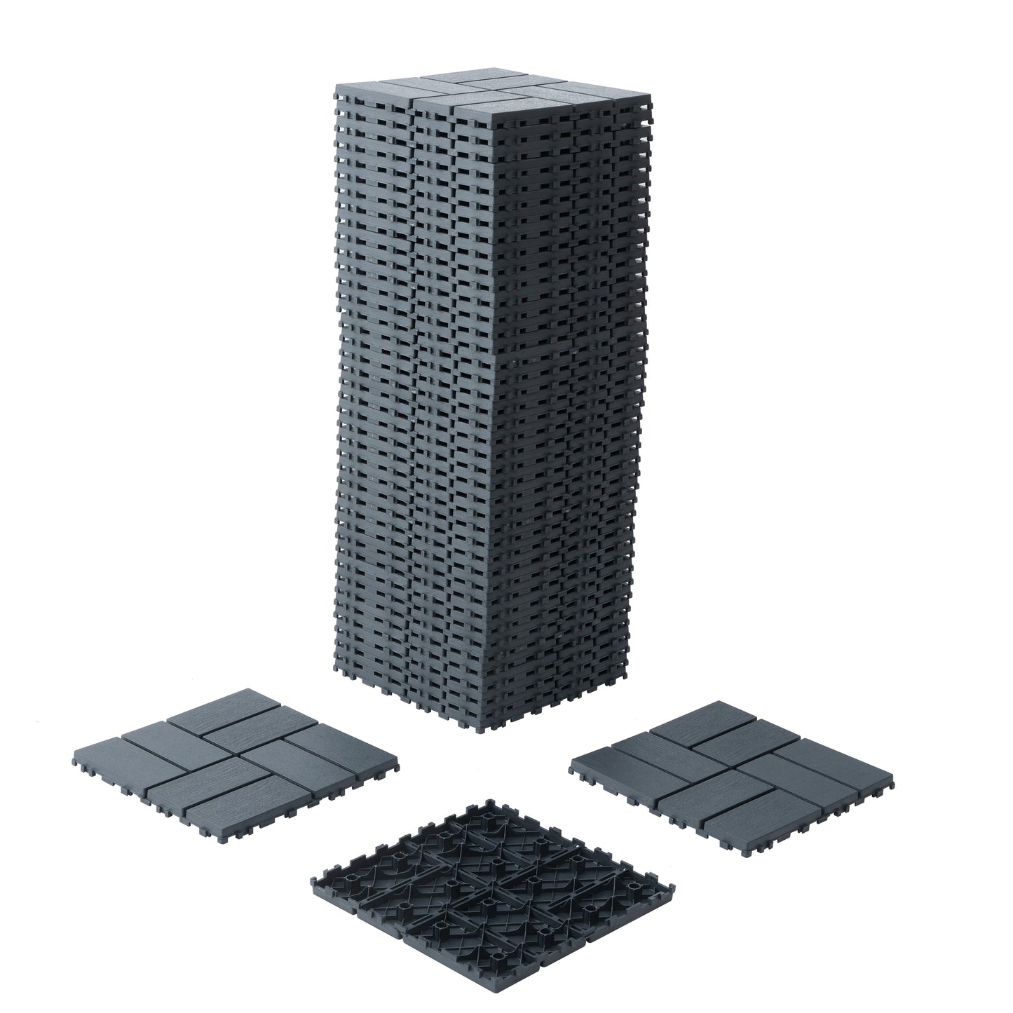 Plastic interlocking deck tiles, 44 terrace deck tiles, 12 "x12" square waterproof terrace floor tiles, gray